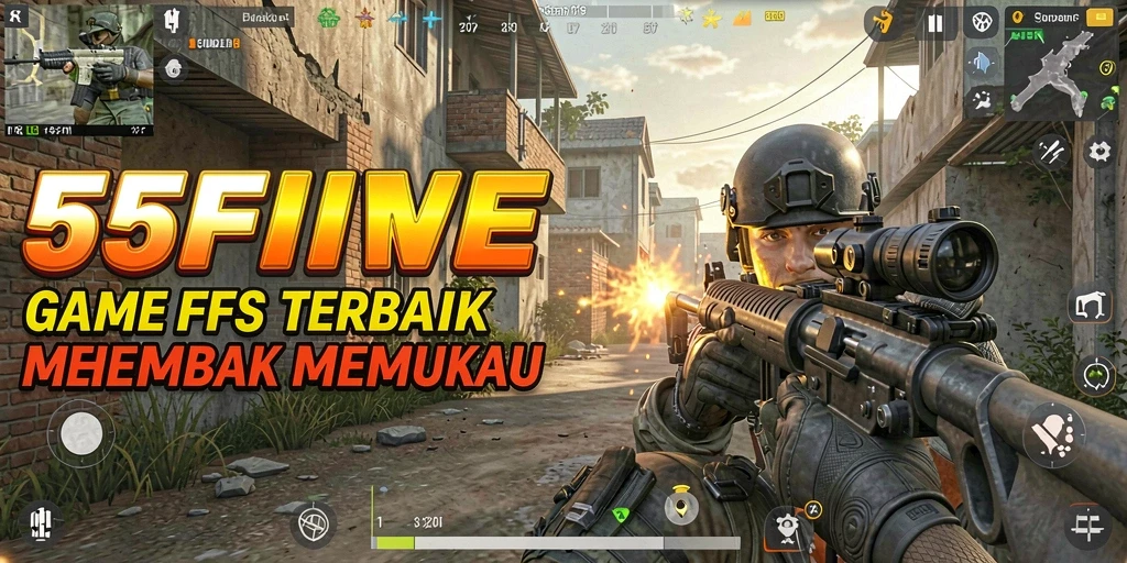 Screenshot gameplay 55FIVE yang menampilkan aksi menembak seru.