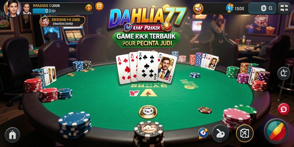 Screenshot gameplay DAHLIA77 menampilkan suasana permainan poker yang seru.