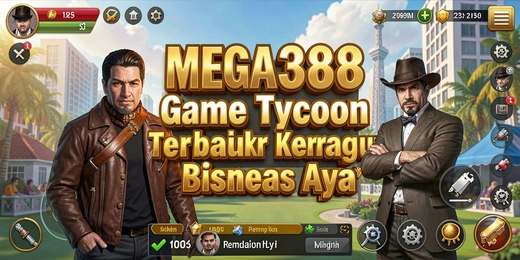 Tampilan gameplay MEGA388 yang menampilkan pembangunan bisnis Tycoon.