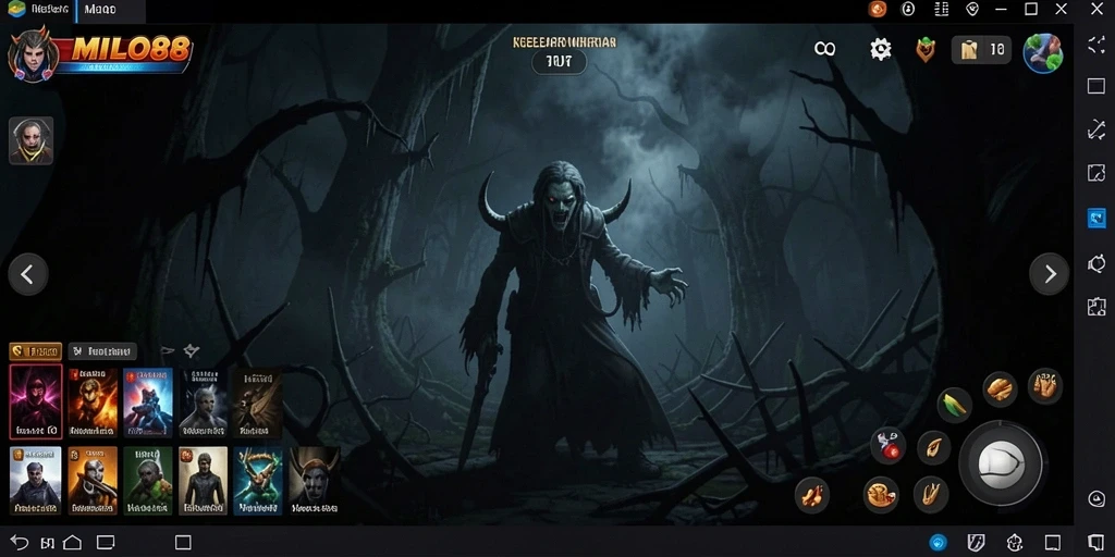 Tampilan gameplay menegangkan dari MILO88 di dalam kegelapan.