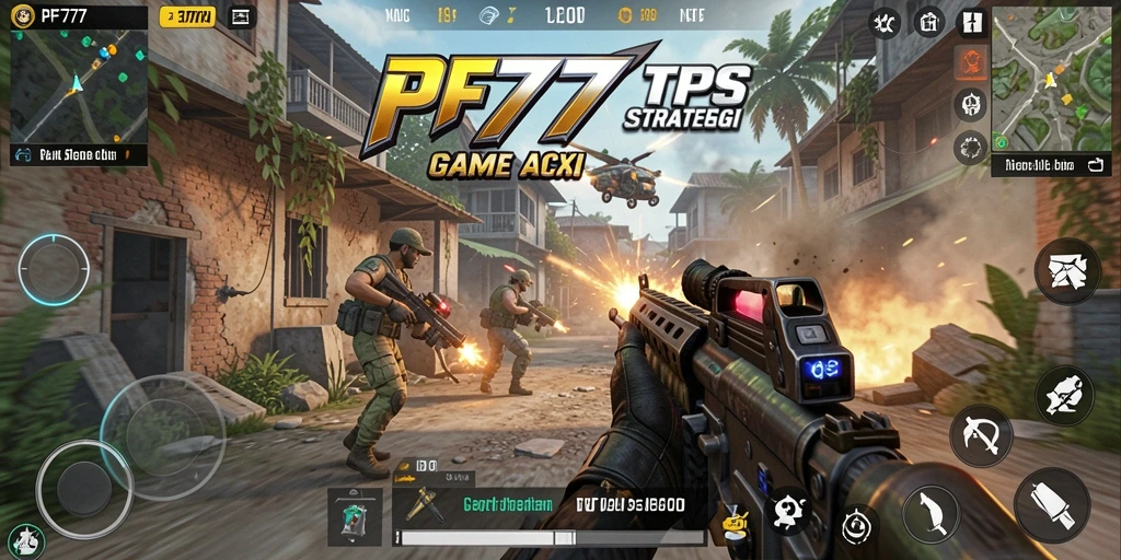 Screenshot utama PF777 menampilkan aksi tembak-menembak yang mendebarkan.