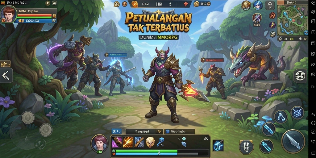Tangkapan layar gameplay <strong>RR44</strong> menunjukkan pertarungan epik dalam dunia MMORPG.