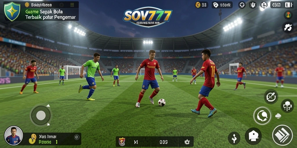 Tampilan gameplay SOV777 dengan aksi sepak bola nyata.